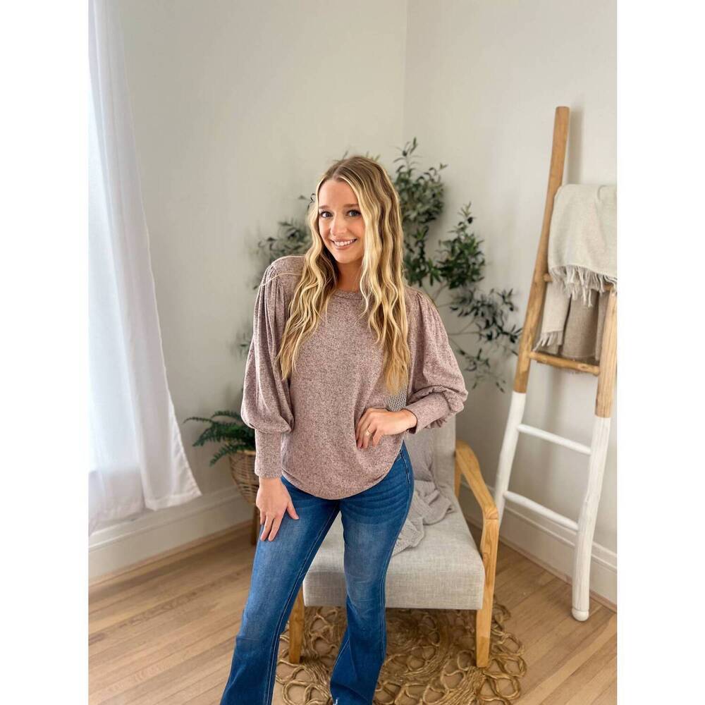 NEW LOVELY MELODY samantha bubble sleeve top in mauve